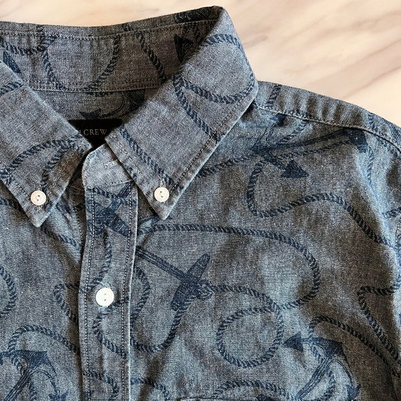 J. Crew Chambray anchor print Button Up Shirt small $89.50 - Picture 1 of 3